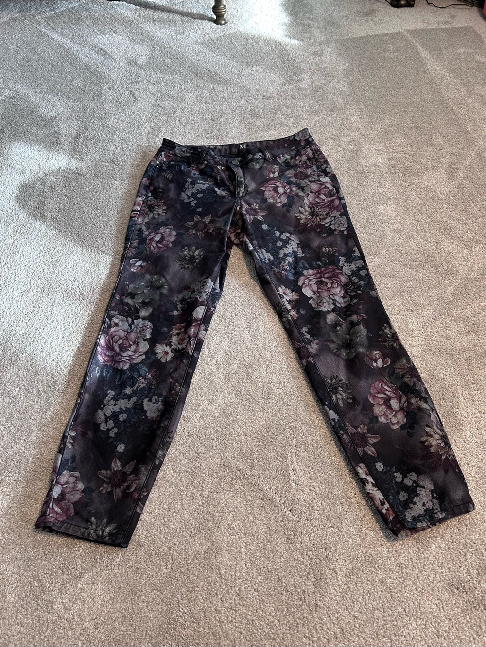 Melanie Lyne Dark Floral Straight Leg Floral Pants Comfort Casual Moody Chic
